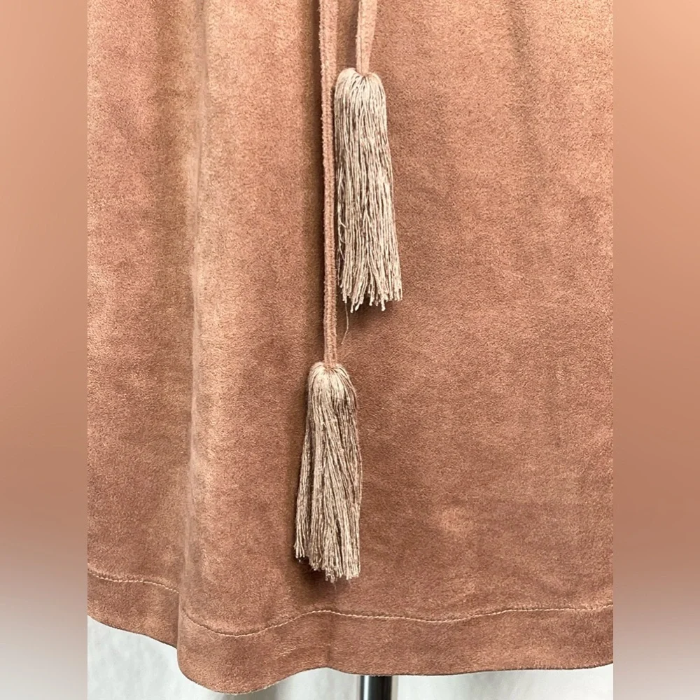 OLIVACEOUS ~ Tan Vegan Suede Dress with Bell Sleeves and Tie Detail ~Size Med - Picture 9 of 12